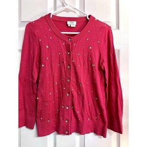 KATE SPADE New York City Live Colorfully Hot Pink Rhinestone sweater cardigan S